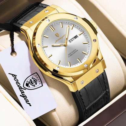 Montre pour homme POEDAGAR – Modèle original, style professionnel, étanche, bracelet en silicone, affichage de la date et du jour, mouvement à quartz, montre de luxe tendance.