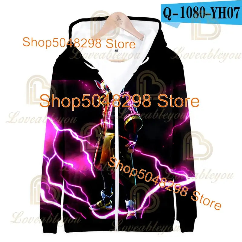 Fortnite Adults Kids Wear Kids Zipper Hoodies Game 3D Print Boys Girls Harajuku Sweatshirt Long Sleeve Tops Teen Clothes