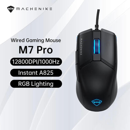 Mouse gaming cablato Machenike M7Pro USB Instant A825 12800DPI 1000Hz 7 pulsanti 65g RGB per laptop e PC