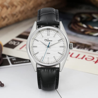 Watchdives Chameri GS04 Quartz Watches VH31 Movement Sapphire Crystal Ar 100M Waterproof Black Leather 37mm Vintage Wristwatches
