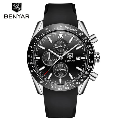BENYAR Luxusuhren für Herren – Quarz-Armbanduhren mit Lederarmband, wasserdicht bis 30 m, sportlicher Stil.