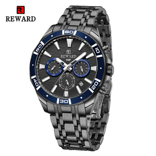 REWARD Mens Watches Waterproof  Luminous Quartz Wristwatch Business Stainless Steel Strap with gift box