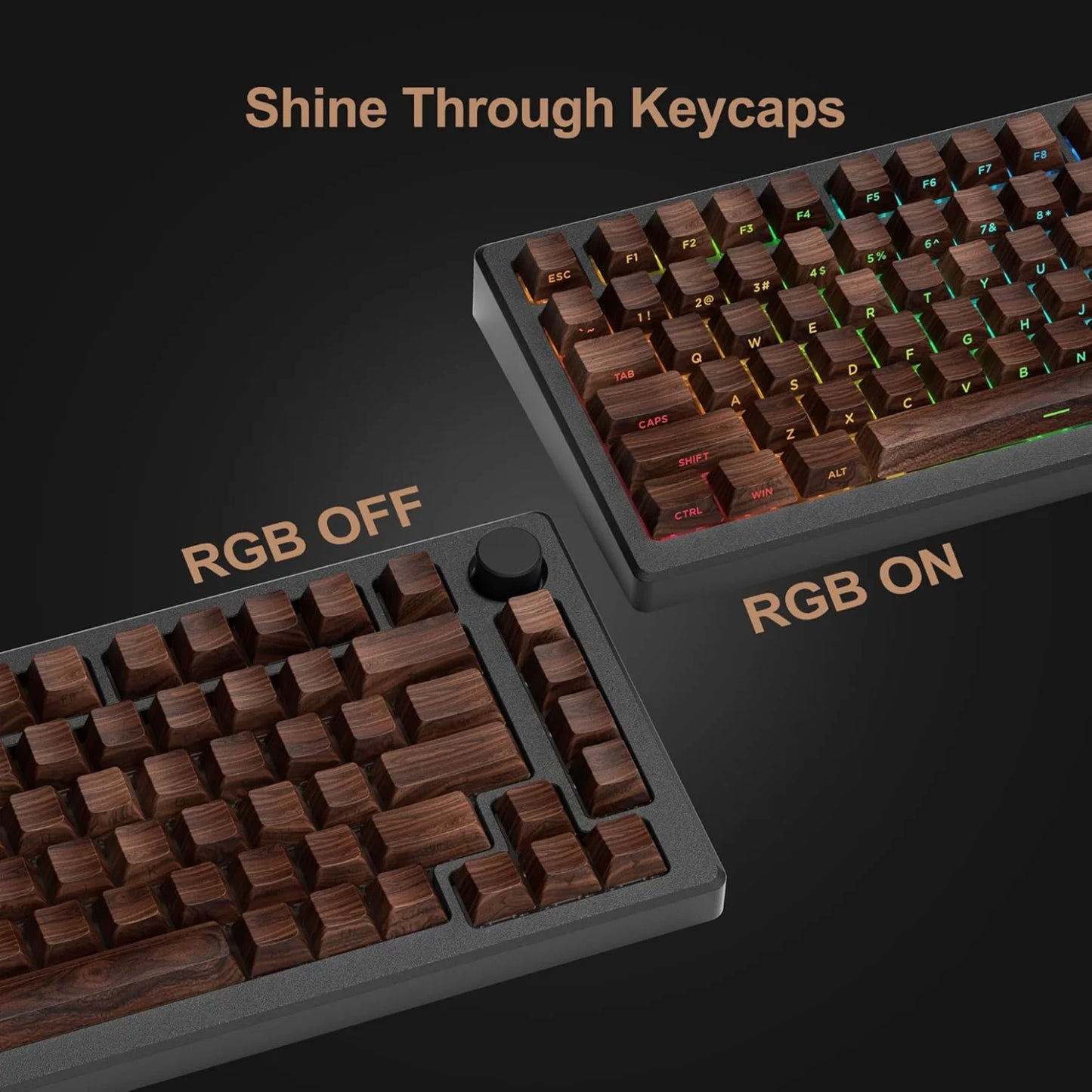 Grano de madera, tecla translúcida de cerezo con grabado lateral en PBT, 126 teclas, personalizada para teclado mecánico 60/84/98/108