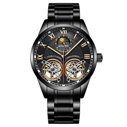 AILANG Double Tourbillon Design Business Men Mechanical Watch Fashion Leather Moon Phase Automatic Watches for Men Reloj Hombre