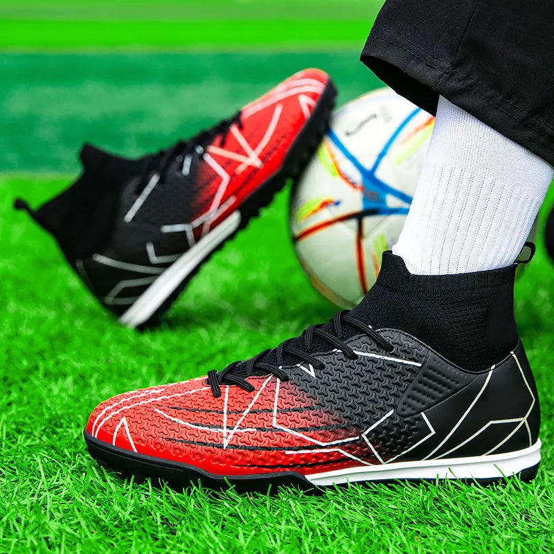 New Professional High Top Football Shoes Artificial Grass Leather Youth Students Training Soccer Shoes for Men And Women Sports