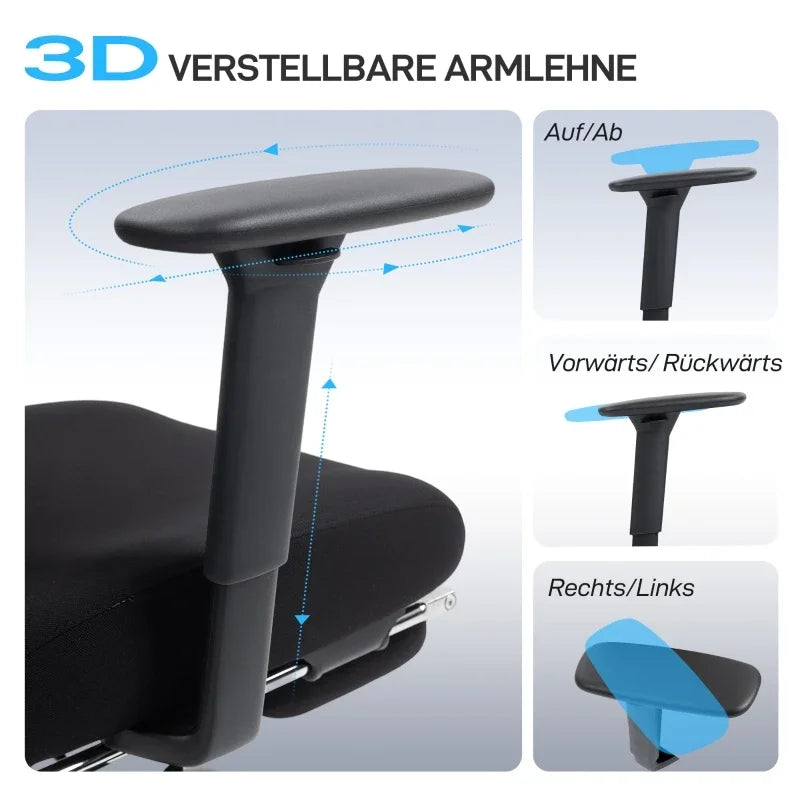 Ergonomic Office Chair with Wheels, Mesh, Lumbar Support, Armrests & Adjustable Headrest