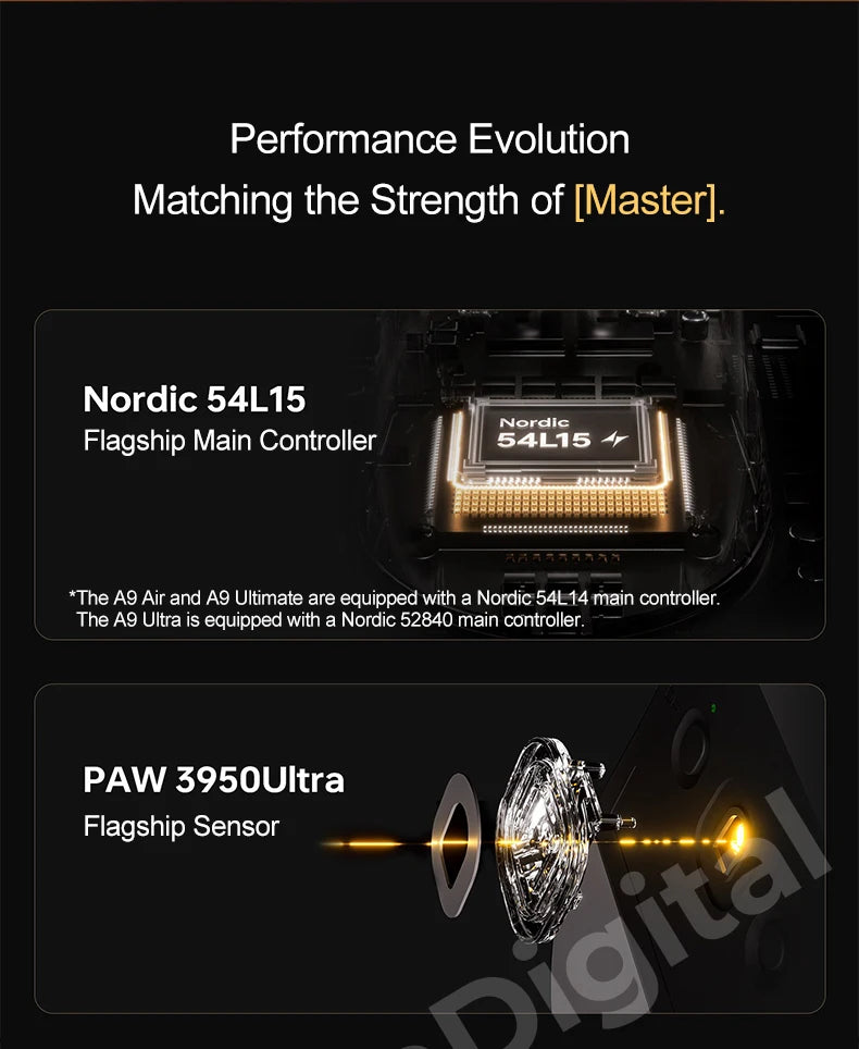 ATK Dragonfly A9 Ultimate vezeték nélküli gaming egér A9 Air PAW3950, ultrakönnyű ergonomikus e-sport gamer FPS egér CSGO-hoz A9 Ultra