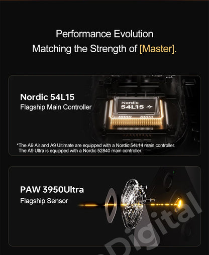 ATK Dragonfly A9 Ultimate vezeték nélküli gaming egér A9 Air PAW3950, ultrakönnyű ergonomikus e-sport gamer FPS egér CSGO-hoz A9 Ultra