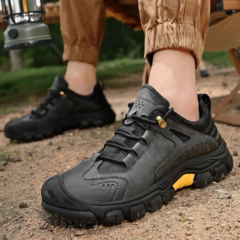 HIKEUP Comfortable Men Trekking Sneakers Male Shoes Waterproof Rubber Sole High Quality Hiking Shoes Wear-Resistant Non-Slip
