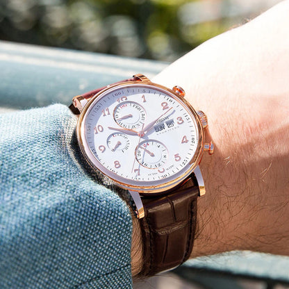 Reloj de lujo suizo LOBINNI para hombre, mecánico automático con calendario perpetuo, cristal de zafiro y multifunción L13019-8