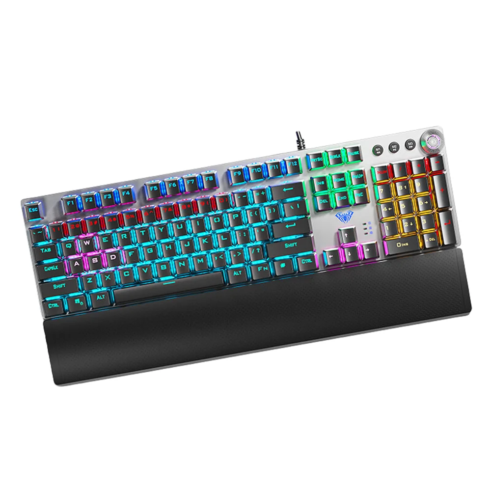 Teclado mecánico AULA F2088 con cable para gaming, perilla multifunción, 104 teclas, retroiluminación Magic y programación de macros Compu