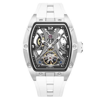 MEGIR Sports Style Automatic Mechanical Watch for Men Full Hollow Transparent Dial Design Stainless Steel Case Silicone Strap