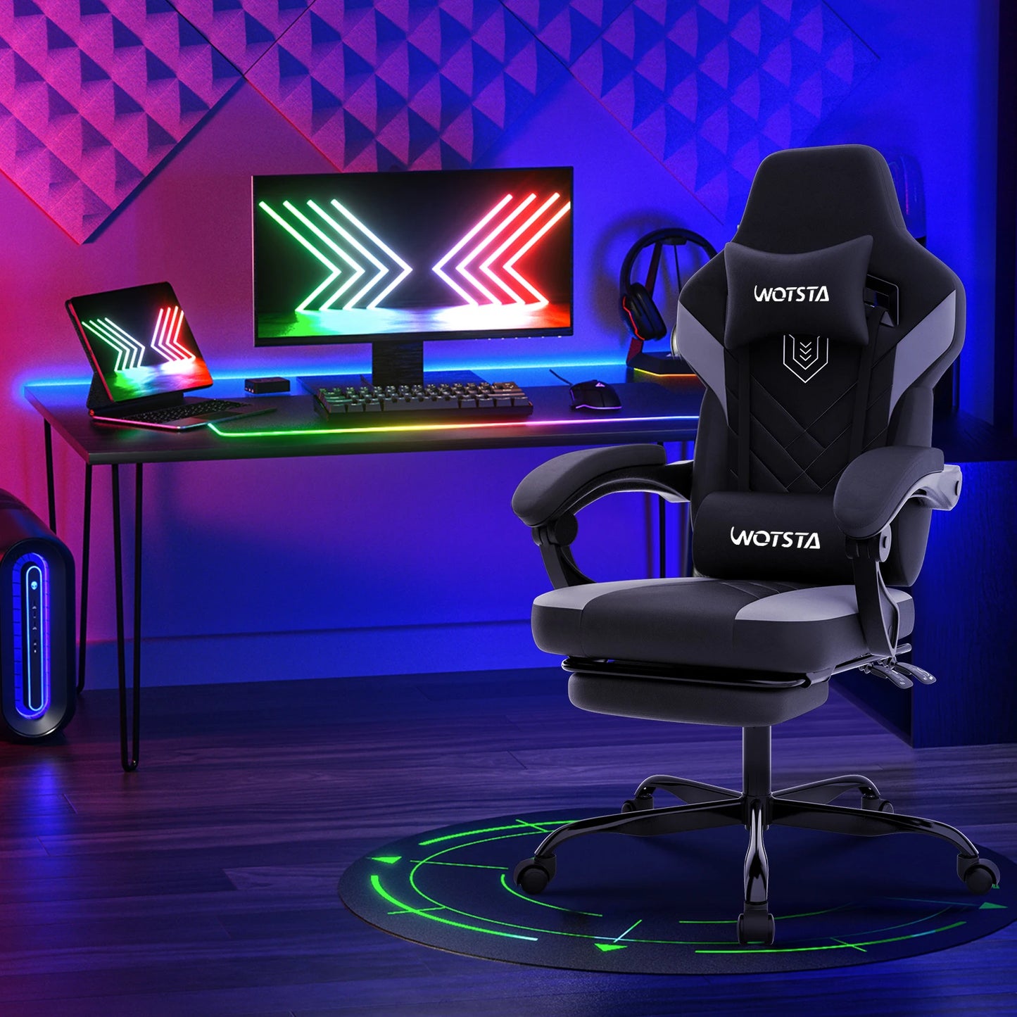 Sedia da gaming con poggiapiedi, ergonomica con cuscino lombare e poggiatesta, sedia da gaming regolabile in altezza per computer
