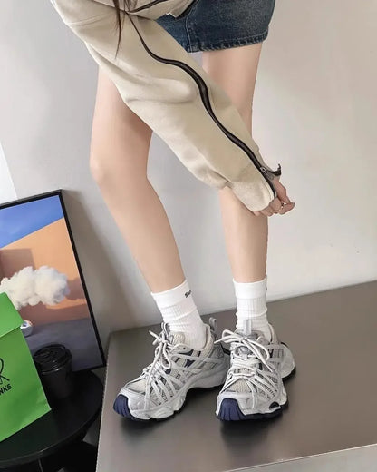 Spring Summer New Style Men and Women Dad Shoes, Thick Bottom Net Surface Sports Shoes, Trendy, Versatile, Breathable Tie Shoes