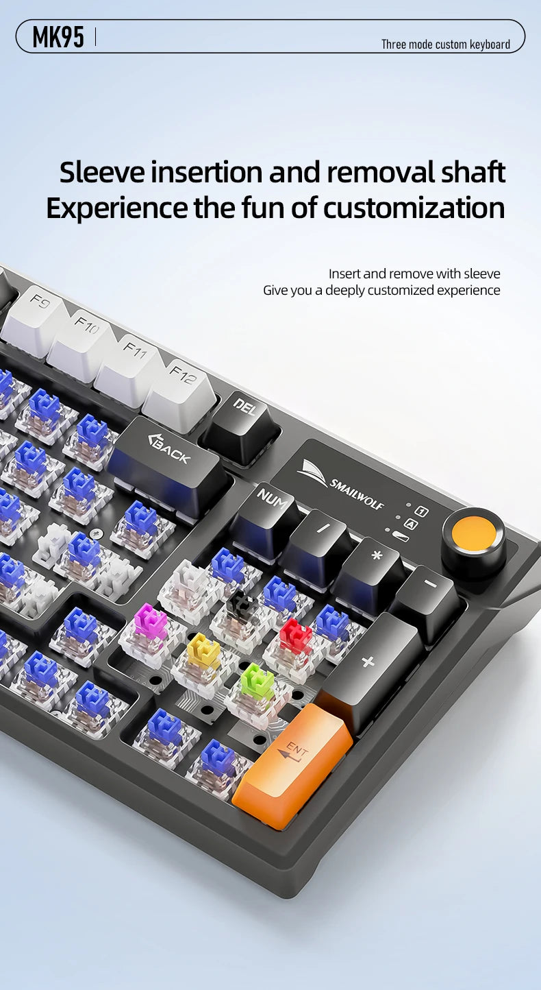 SMAILWOLF MK95 Bluetooth Wireless Three-Mode Mechanical Keyboard Arabic Russian Korean Thai Spanish Keyboard E-Sports Game
