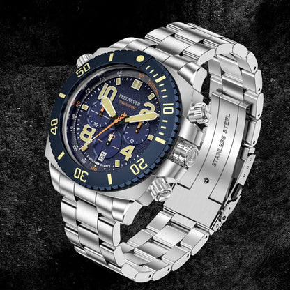 FeelNever Sport Automatic Movement Quartz Watch Stainless Steel Sapphire Crystal Watches for Men 500M Waterproof Clocks Watch for Men