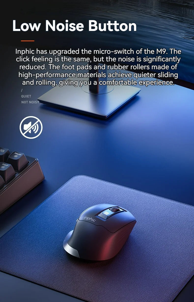 Inphic M9 Kabellose Maus 2.4G USB-Empfänger Wiederaufladbar Type-C Stummschaltungstaste Energieanzeige Ergonomische universelle Office-Maus
