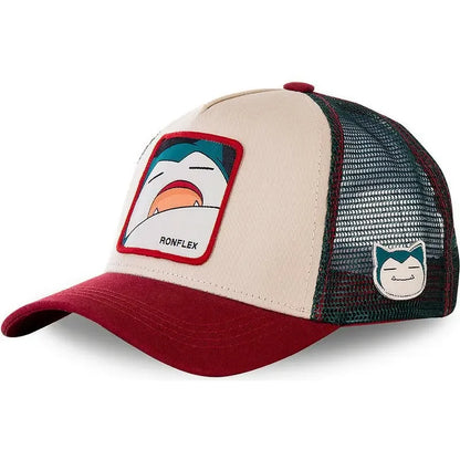 Pokémon-broderet baseballkasket med Pikachu, Gengar, Snorlax og Psyduck – anime-inspireret, justerbar, åndbar mesh-kasket – cosplay-gave