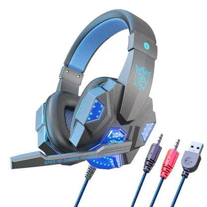 Auscultadores Gaming HOMEFISH SY830MV RGB com Microfone – Auscultadores Gaming Over-Ear com Fio para PC, PS5, Xbox e Nintendo Switch, Headset Esports Leve com Som Surround 3D