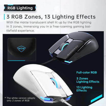 Mouse gaming cablato Machenike M7Pro USB Instant A825 12800DPI 1000Hz 7 pulsanti 65g RGB per laptop e PC