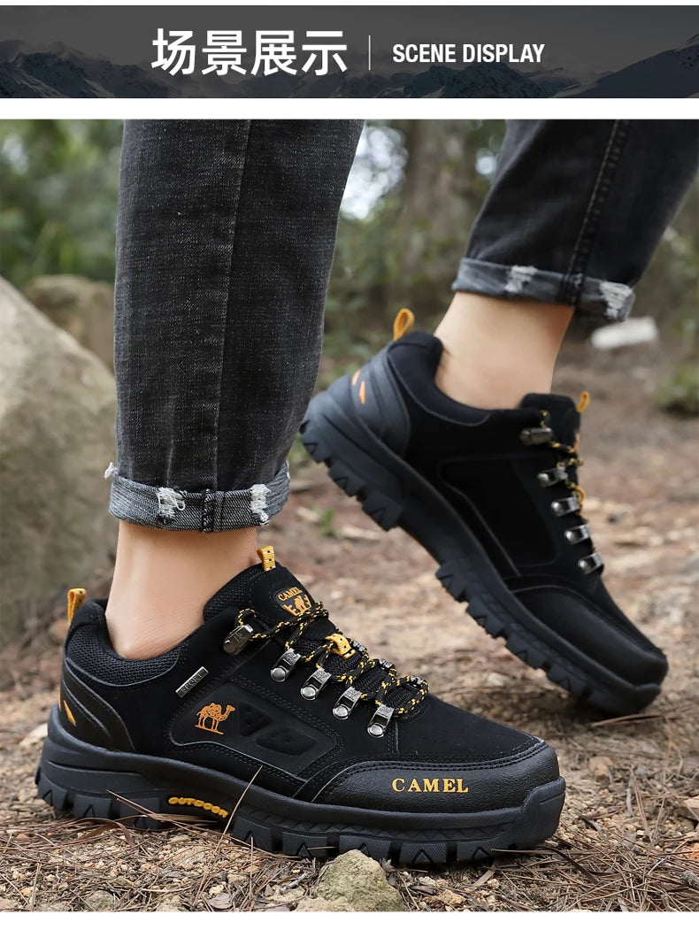Classic Black Men's Hiking Shoes Outdoor Low-Cut Climbing Walking Shoes Trekking Sneakers Non-Slip Mountaineering Shoes for Men