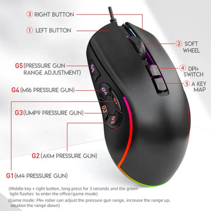 Mouse cablato da gaming e ufficio 7200 DPI con retroilluminazione RGB, 6 livelli DPI regolabili, 10 pulsanti programmabili e pulsante per tornare al desktop