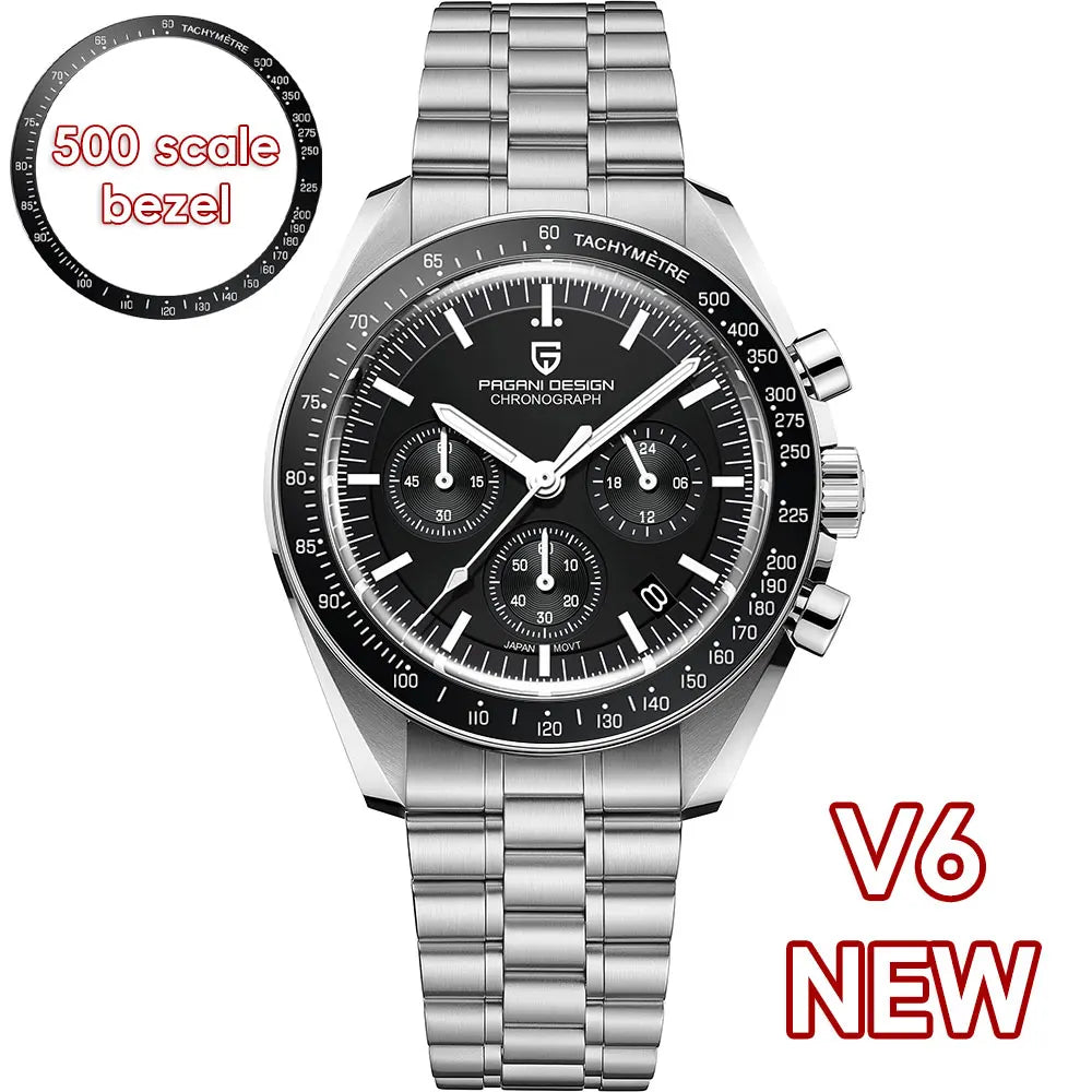 PAGANI DESIGN 2026 New V6 Moon Watches Men Luxury Quartz Watch For Men Speed Sport Chronograph AR Sapphire crystal Wristwatch