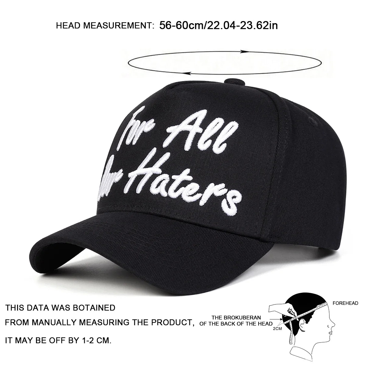 Cappellini da baseball unisex con ricamo «FOR ALL OUR HATERS» - Primavera/Autunno - Cappelli casual regolabili per attività all’aperto - Cappellino parasole - Cappellino sportivo