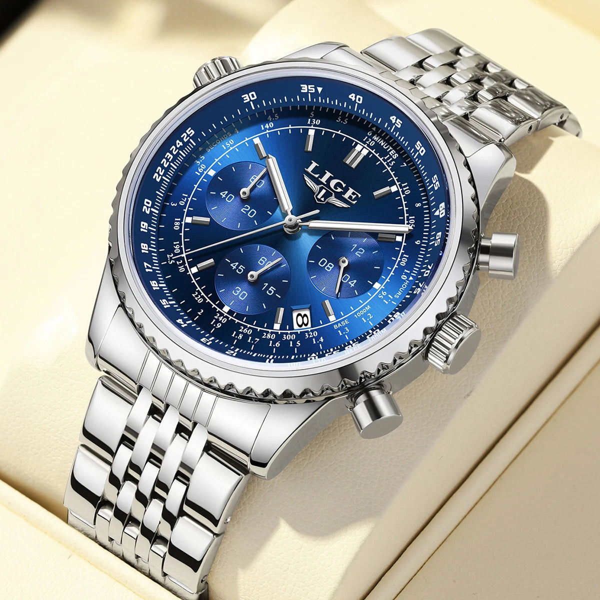 Montre de luxe pour homme LIGE – Chronographe avec date, en acier inoxydable, étanche, luminescente, style sportif et militaire, montre à quartz pour homme