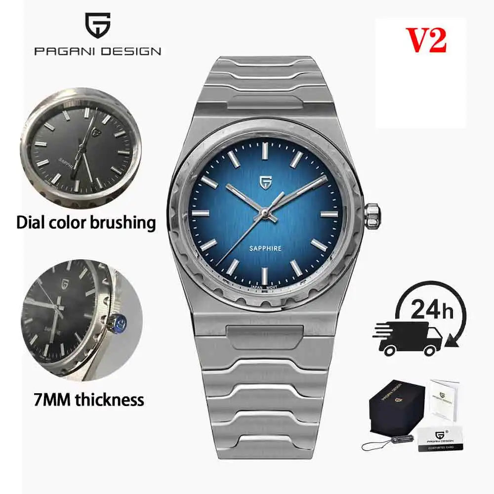 PAGANI DESIGN 2026 New Thin 7mm Fashion Men's Quartz Watch 10Bar Waterproof Stainless Steel Sapphire C3 Upgrade V2 reloj hombre