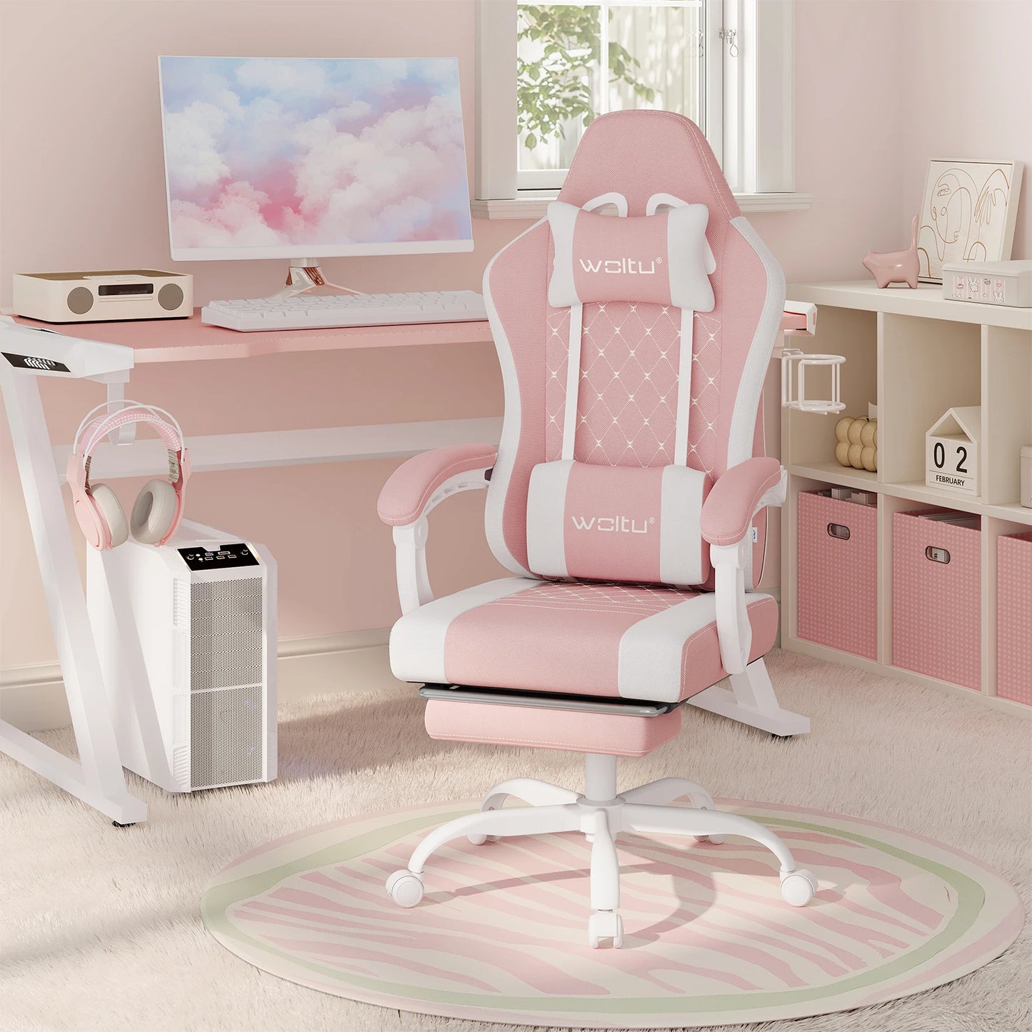 WOLTU Massage Gaming Chair Ergonomic Gamer Chair with Footrest, Lumbar Support, Adjustable Headrest, Swivel Computer Office Chair