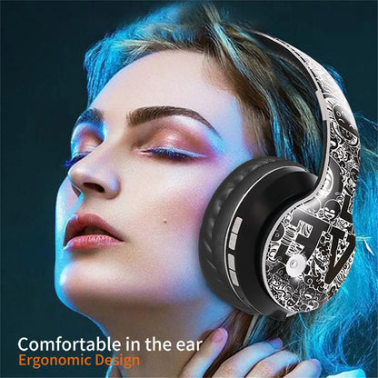 Wireless Bluetooth 5.0 Headphones Over Ear Headset Graffiti Design Foldable Headphone with Mic Hi-Fi Stereo For phone pc laptop