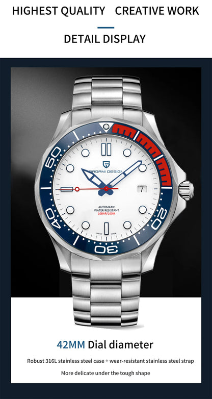 PAGANI DESIGN Men's Watches Mechanical Automatic Watch Sport Ceramic Bezel Luminous Stainless Steel Waterproof Top Watch for Men
