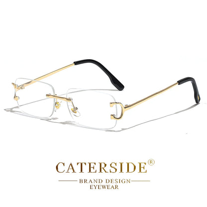 CATERSIDE Blue Rectangular Sunglasses Men Rimless Metal Fashion Square Sun Glasses For Women Gradient Lens Outdoor Eyewear UV400