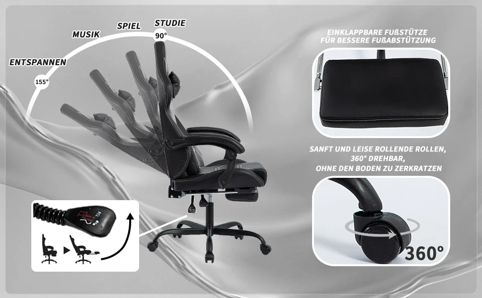 WOTSTA Gaming Stuhl Ergonomisch Gaming Chair Bürostuhl mit Fußstütze Racing Computerstuhl Höhenverstellbar Gepolstert Computerst
