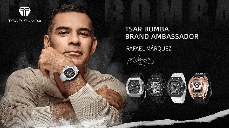 TSAR BOMBA Watch for Men Luxury Brand Tonneau Design Waterproof Clock Stainless Steel Wristwatch Fashion Rectangle Men's Watch