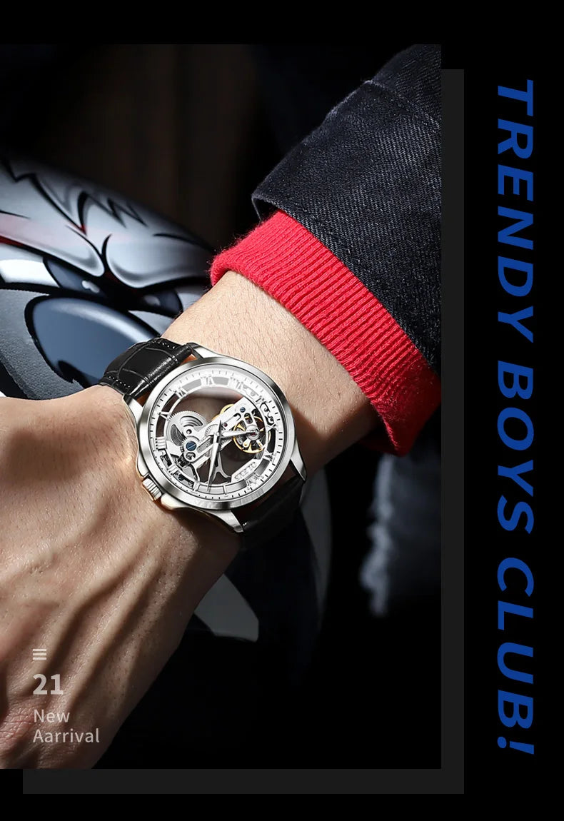 OLEVS 6661 Men's Top Brand Luxury All-Transparent Hollow Mechanical Watch, Original Fashion, Waterproof Classic Design