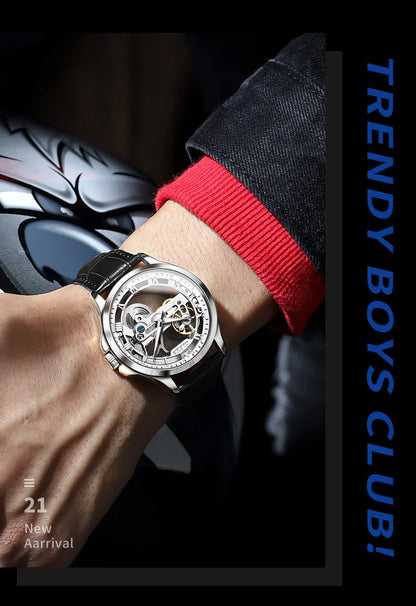 OLEVS 6661 Men's Top Brand Luxury All-Transparent Hollow Mechanical Watch, Original Fashion, Waterproof Classic Design