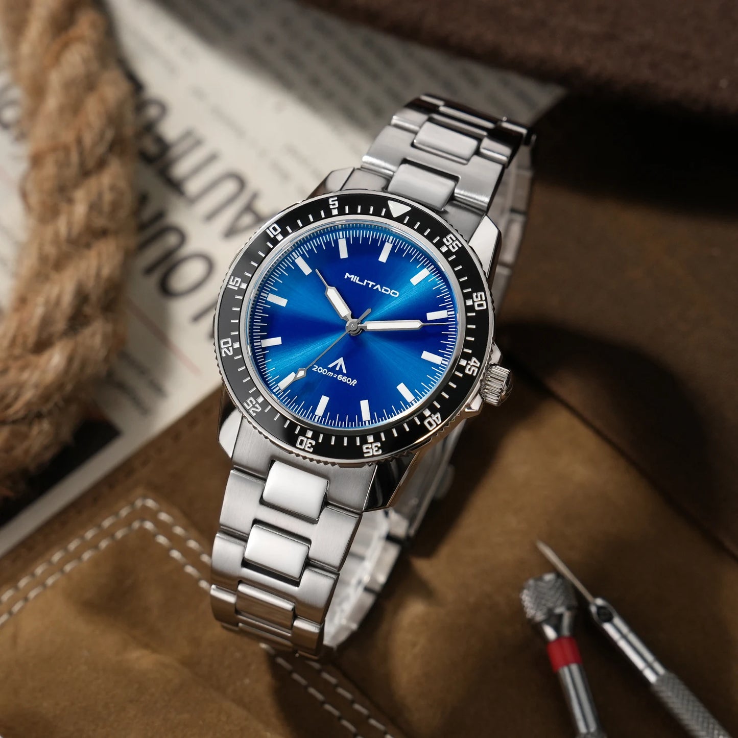 MILITADO ML25 Quartz Dive Watch VH31 Sweep Second Sapphire Crystal 200M Waterproof BGW9 Lume Ceramic Bezel Men Watch