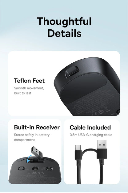 【NEW】Baseus EM2 Ergonomic Wireless Mouse Bluetooth 5.3 2.4G Type-C Charging Ultra Light Silent Mice Customizable Button Mouse