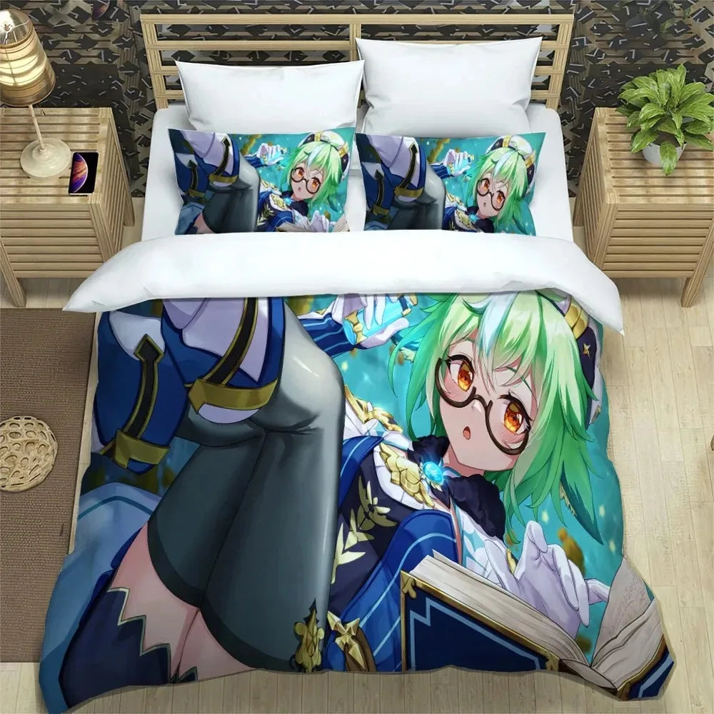 Anime Genshin Impact Bedding Set Boys Girls Twin Queen Size Duvet Cover Pillowcase Bed Kids Adult Fashion Home Textile