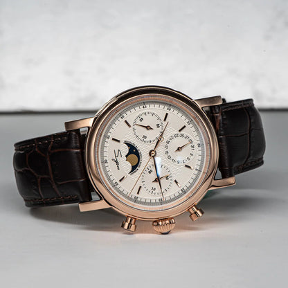 Sugess Men Watch ST1908 Swanneck Movement Mechanical Chronograph Wristwatch Genuine Moonphase Calendar Vintage Leather NEW 2023