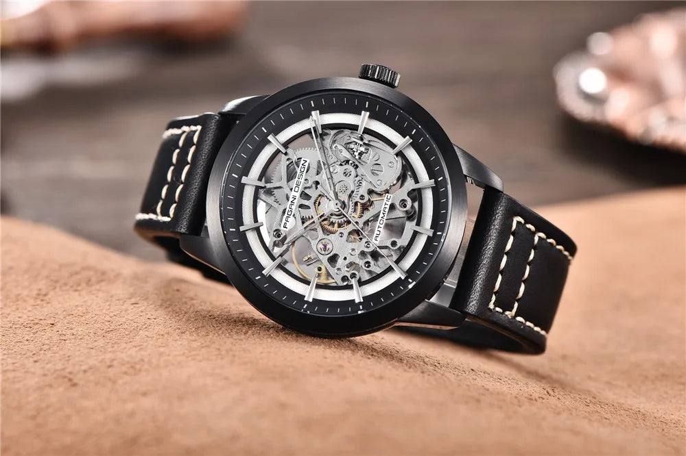 PAGANI DESIGN New Skeleton Men's Mechanical Watches Top Luxury Automatic Watch Men Blue Leather Waterproof Wrist watch Men