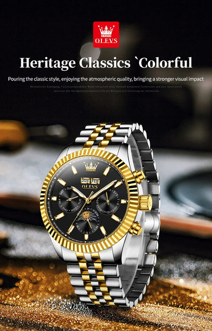 OLEVS 6688 Fashion Automatic Mechanical Men's Watch Moon Phase Dual Calendar Waterproof Luminous Luxury Business Watch for Man