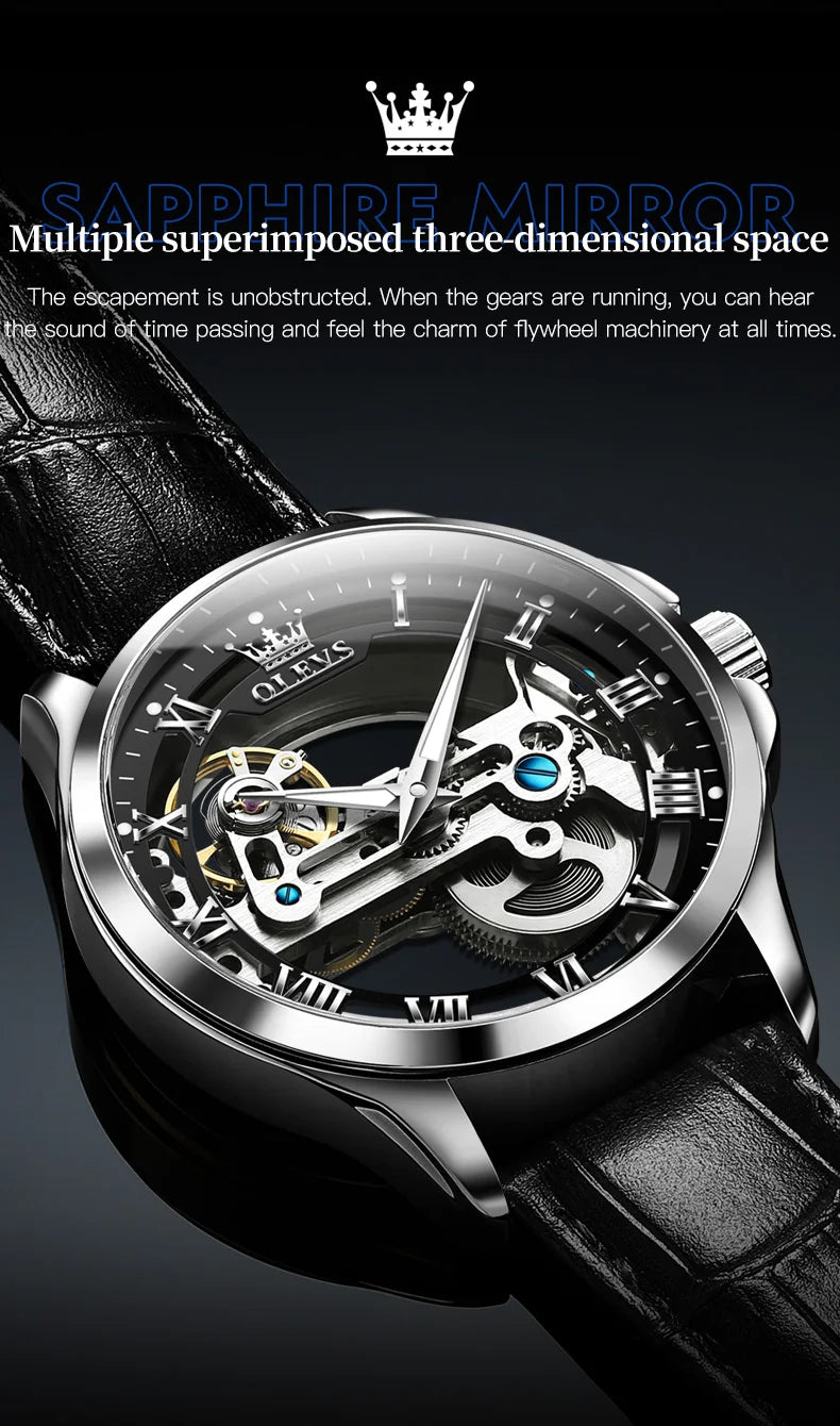 OLEVS 6661 Men's Top Brand Luxury All-Transparent Hollow Mechanical Watch, Original Fashion, Waterproof Classic Design