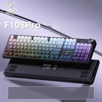 Teclado mecánico AULA F108 PRO personalizado con diseño 100%, retroiluminación RGB, Bluetooth inalámbrico, interruptor HiFi para gaming