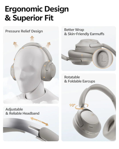 Auscultadores Over-Ear QCY H3S ANC Bluetooth 6.0 – Áudio Espacial Hi-Res LDAC, Cancelamento de Ruído Adaptativo -56dB, Auscultadores Sem Fios