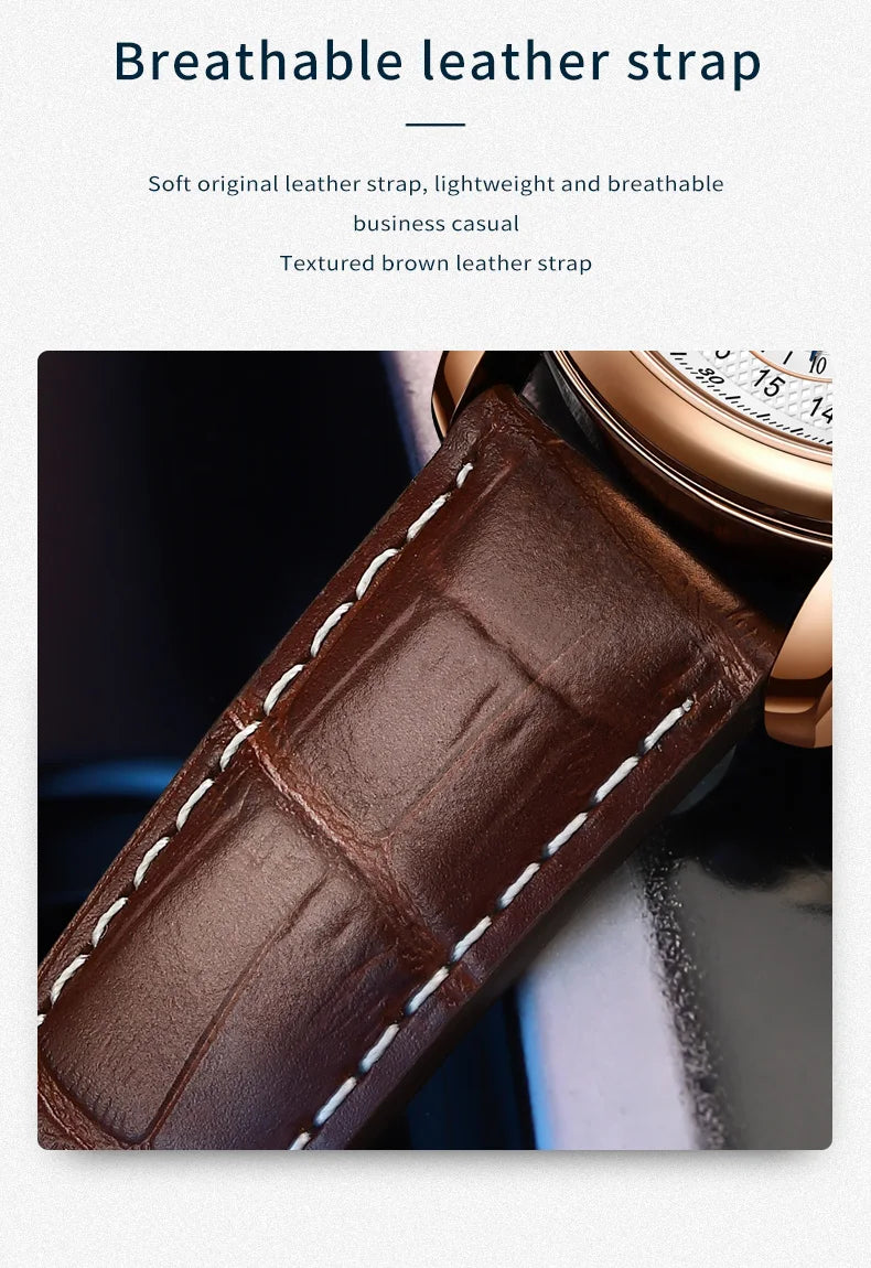 OLEVS 6667 Mens Watch Multifunctional Chronograph Mechanical Watch Leather Strap Moon Phase Watches For Man Luxury Original