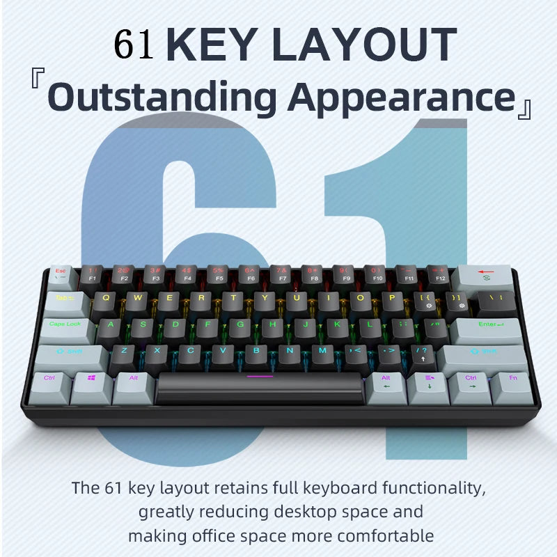 Teclado mecánico gaming con cable APAYADO K61 60% Mini Phantom RGB, 61 teclas, switch rojo/azul, ergonómico y portátil para PC/portátil