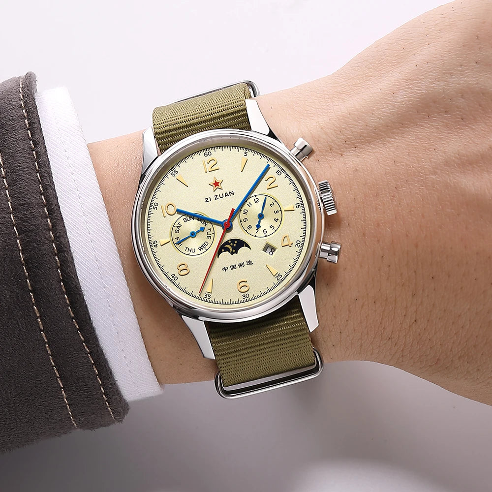 SEAKOSS Automatic Mechanical Wristwatch 1963 with Seagull ST1654 Movement 24H-Hour Display Air Force Pilot Calendar Men's Watches